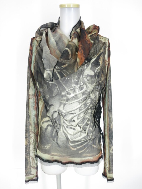 Jean Paul GAULTIER FEMME 人体＆生物柄パワーネット長袖カットソー