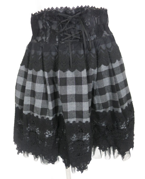 BPN レース付きチェック柄スカート