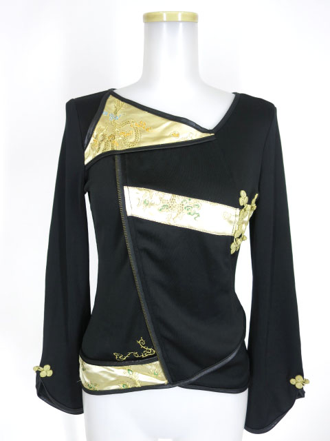 Ozz On チャイナ生地切替長袖カットソー