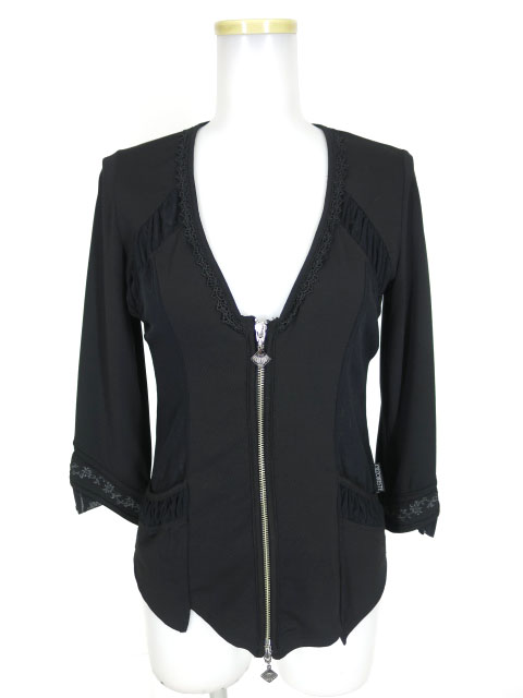 OZZ ONESTE メッシュ切替七分袖ジップカーディガン