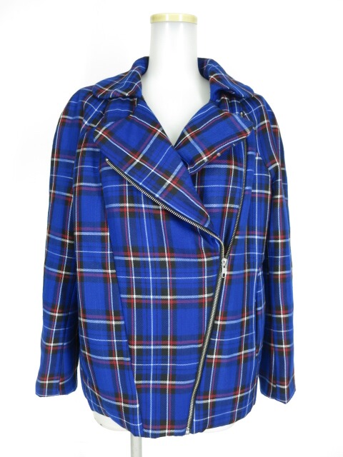 hui-hui 中綿入りチェック柄ライダースジャケット