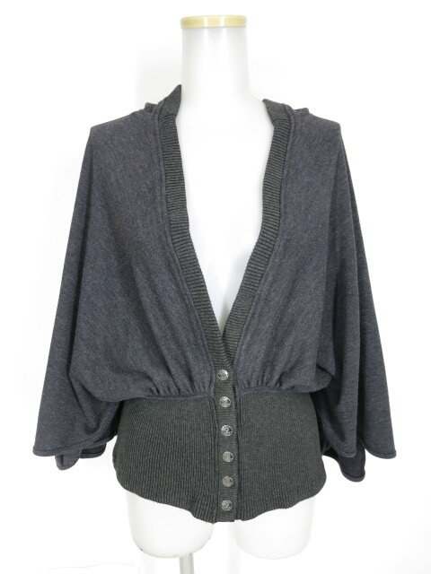 Ozz Croce フード付きリブウエストケープ風カーディガン