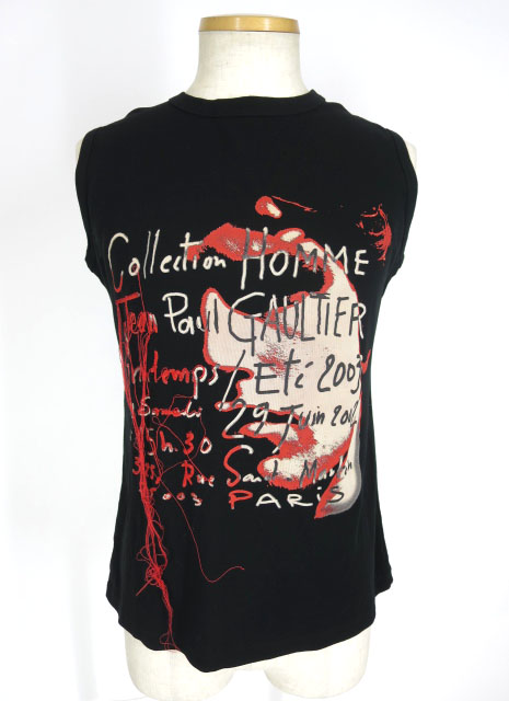 Jean Paul GAULTIER HOMME 刺繍入り英字プリントノースリーブカットソー