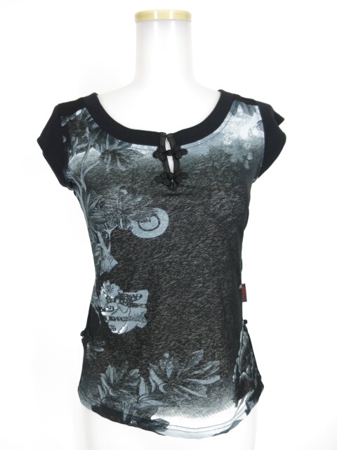 Ozz On チャイナボタン付き和柄半袖カットソー