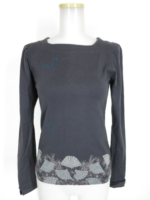 gouk 扇子プリント長袖カットソー