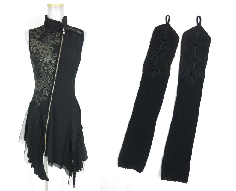 OZZ ONESTE アームカバー付きジップアップノースリーブワンピース