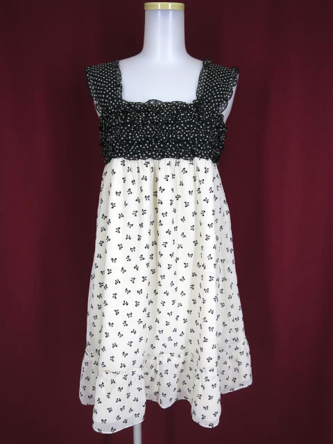 Emily Temple cute ドット＆リボン柄シフォンノースリーブワンピース