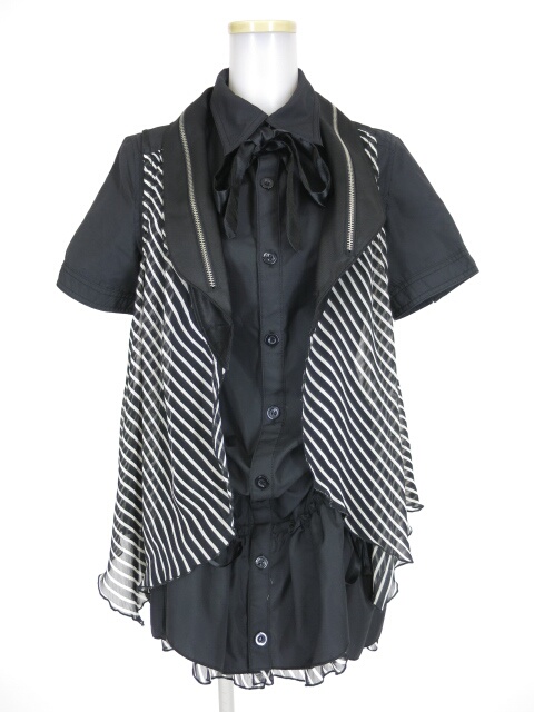 ALGONQUINS ストライプシフォン切替ワンピース&ベスト&ネクタイ