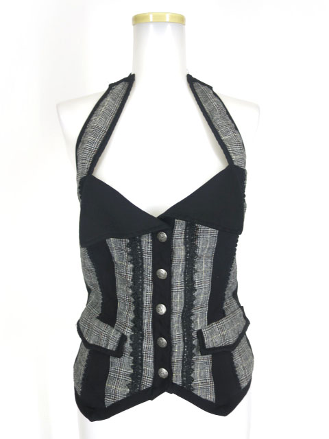 OZZ ONESTE チェック柄切替ホルターネックベスト