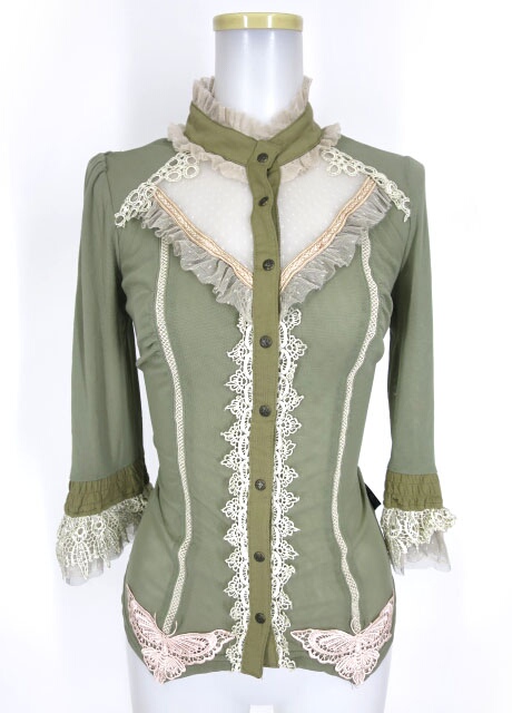 OZZ ONESTE メッシュチュール七分袖ブラウス