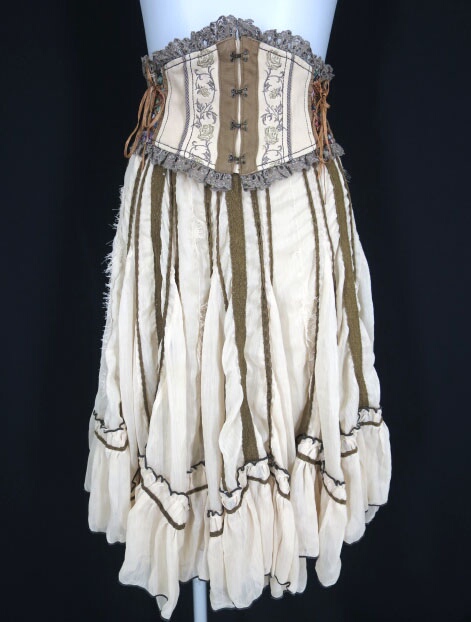 OZZ ONESTE ストライプレース付きシフォンスカート