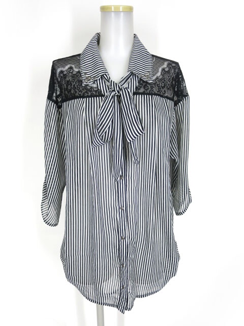 Rozen Kavalier レース切替ストライプシフォンブラウス
