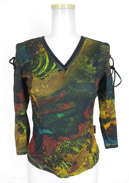 Ozz Croce 和柄メッシュチュール七分袖カットソー