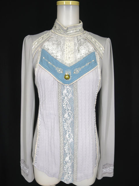 OZZ ANGELO 胸レース切替ハイネック長袖カットソー