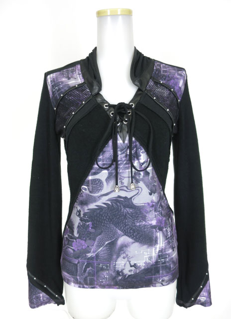 Ozz Croce 龍サイバー柄切替長袖ニットプルオーバー