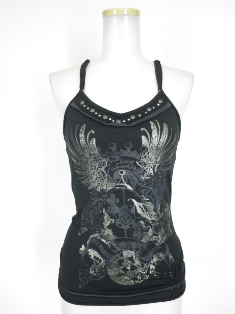 OZZ ANGELO スタッズ付きエンブレムプリントキャミソール