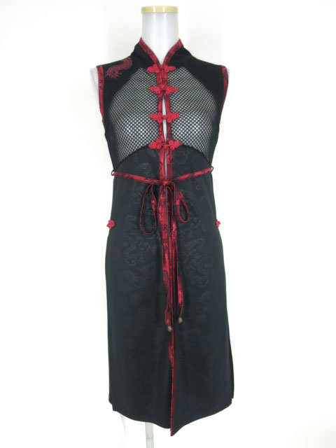 Qutie Frash メッシュ切替チャイナロングベスト