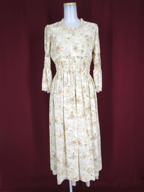 田園詩 ローズ柄シャーリングワンピース