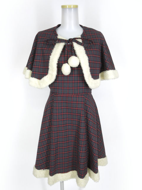 田園詩 ケープ付きチェック柄ジャンパースカート