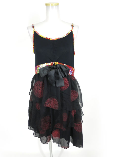 gouk メッシュフリル付きアシンメトリーノースリーブワンピース