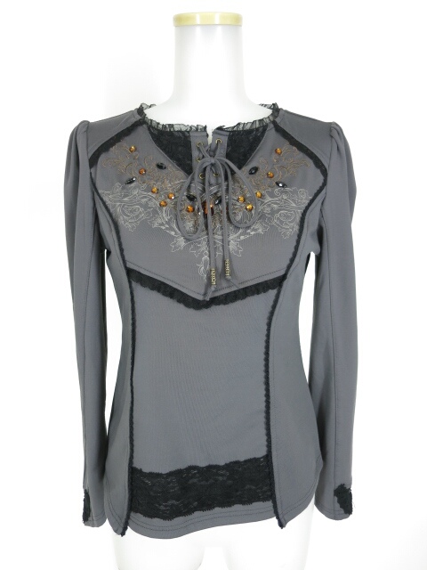 Ozz On ビジュー付き長袖カットソー