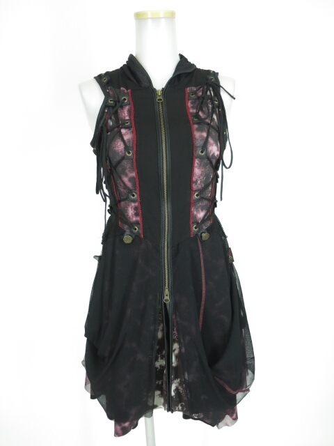 Ozz Croce 編み上げ付きジップアップノースリーブチュニック