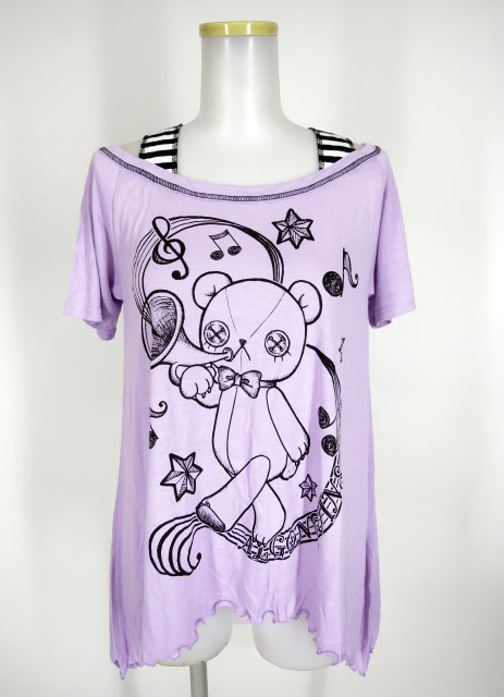 ALGONQUINS 音符クマぬいぐるみプリントオフショル半袖カットソー