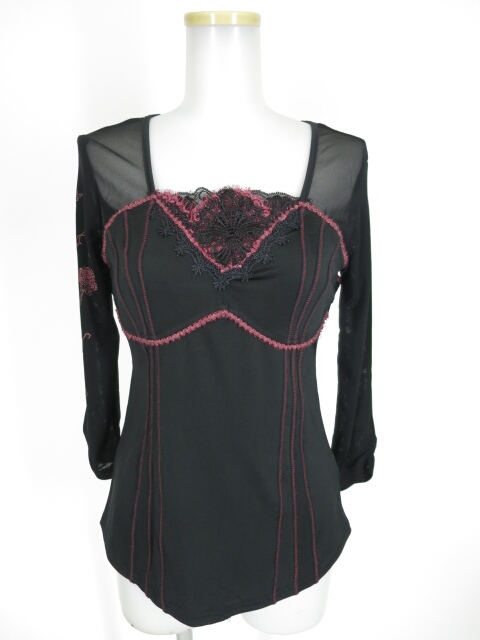 Ozz Croce メッシュチュール切替八分袖カットソー