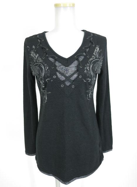 Ozz Croce 編み上げデザイン長袖ニットプルオーバー