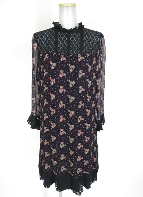 ANNA SUI レース切替花柄シフォンワンピース