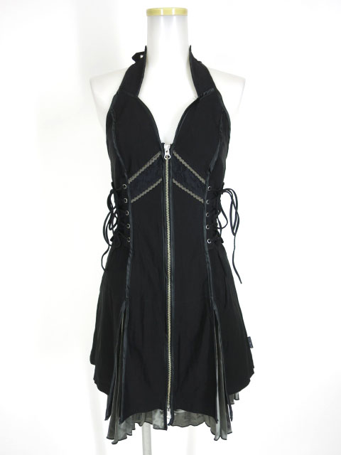 OZZ ONESTE サテンプリーツ付きホルターネックワンピース