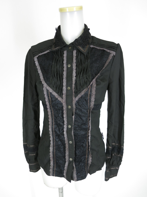 OZZ ANGELO レース付き胸ピンタックブラウス