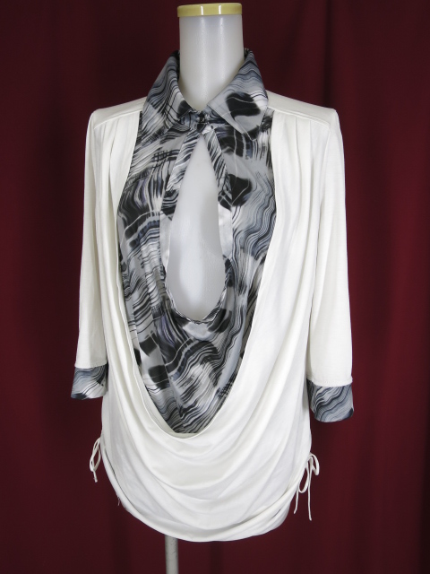 Ozz Croce マーブル柄ドレープ重ねプルオーバーカットソー