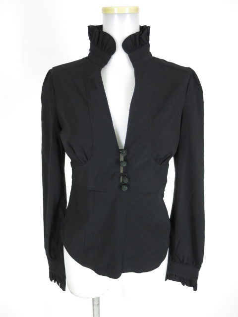 OZZ ONESTE フリルスタンドカラープルオーバーブラウス