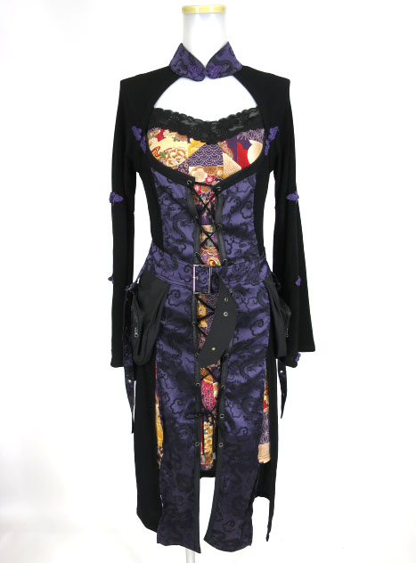 Qutie Frash 編み上げ付きチャイナノースリーブワンピース