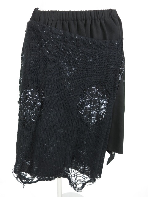 h.ANARCHY ダメージニット重ね蜘蛛の巣プリントスカート