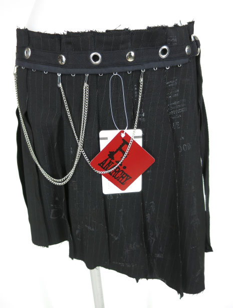 h.ANARCHY チェーン付きストライプ柄プリーツ巻きスカート