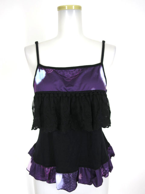 gouk雅 レース付き和柄切替キャミソール