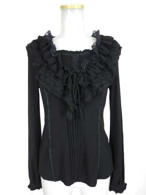 OZZ ONESTE 首フリル付き長袖ニットプルオーバー