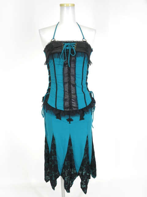 OZZ ONESTE ローズ刺繍入り レース切替スカート＆ホルターネックキャミソール