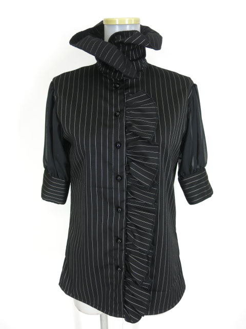 イチオク 袖シフォン切替ストライプブラウス