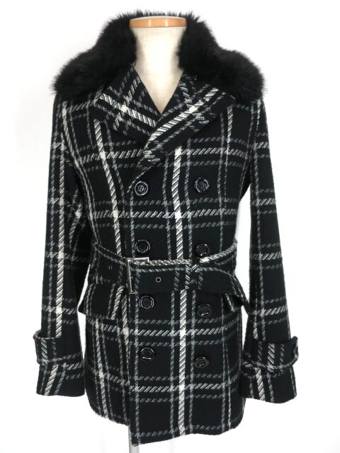 BPN FOR MEN ファー付きチェック柄ダブルコート