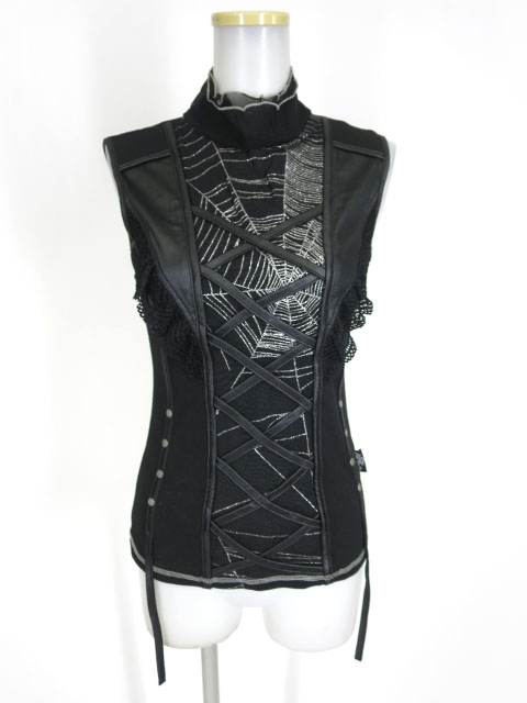 Ozz On hikozoh 蜘蛛の巣柄ノースリーブカットソー