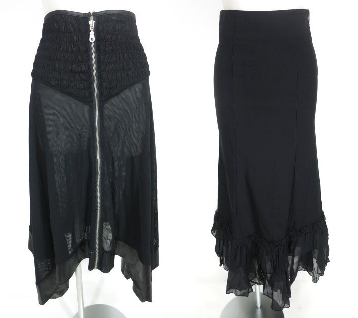 Ozz On 裾フリルロングスカート＋龍刺繍入りメッシュオーバースカート