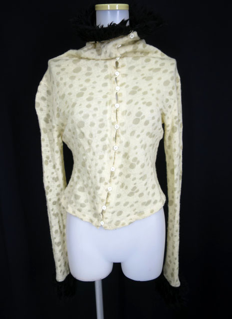 alice auaa ファー付きドット柄ジャガード織りニットカーディガン