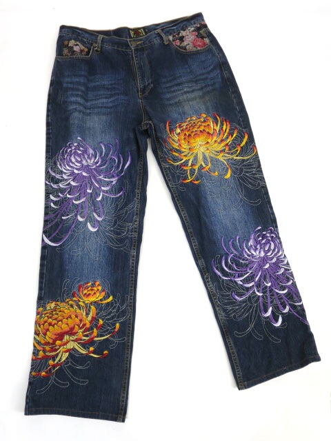 錦 ORIENTAL BRAND 和柄刺繍デニムパンツ