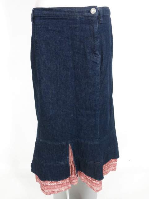 PINK HOUSE ギンガムチェック切替デニムロングスカート