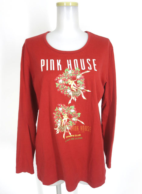 PINK HOUSE ストロベリーリースプリント長袖Tシャツ