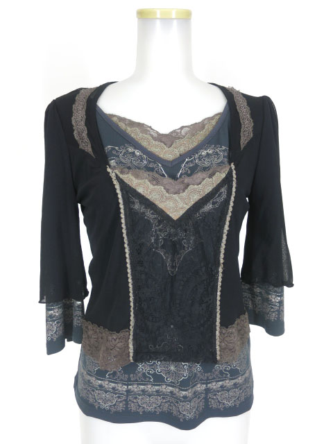 OZZ ANGELO メッシュチュールレイヤード七分袖カットソー