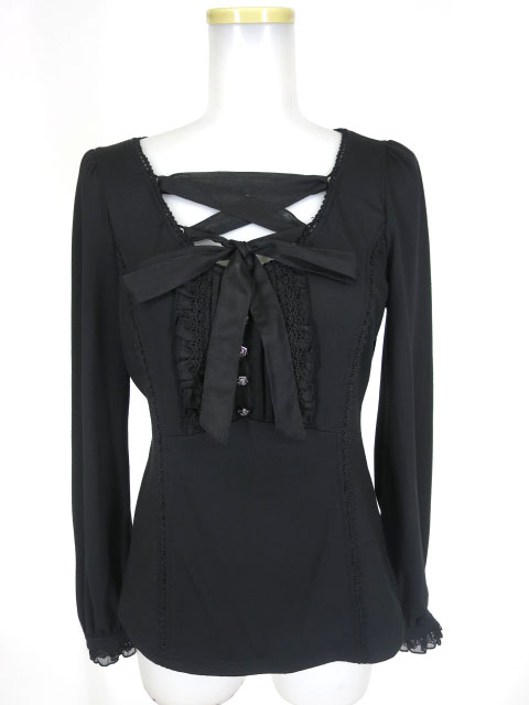 OZZ ONESTE 胸編み上げリボン付き長袖カットソー